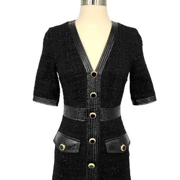 Veronica Beard Simona Tweed Button Front Dress Black Short Sleeve Size 00 - Picture 2 of 11